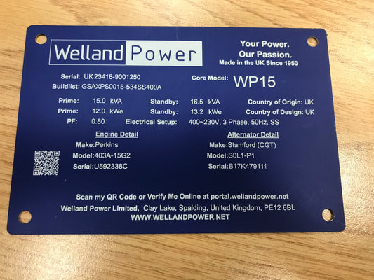 New Welland Power Nameplates Including QR Code
